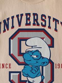 SHEIN X The Smurfs Áo thun ngắn tay cổ tròn in họa tiết tối giản cho bé trai - Màu Khaki - Xem 3