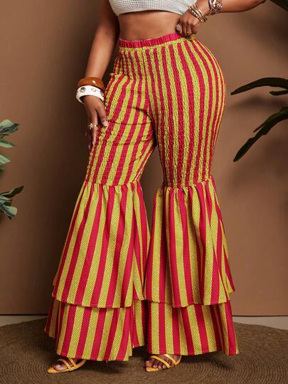 Maweii Pantalones de moda casual con rayas para mujer de talla grande, ideales para festivales de música