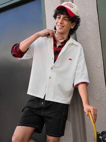 Open Phase 男士夏季抽绳腰带翻盖口袋工装短裤，黑色 - 黑色 - 查看 6