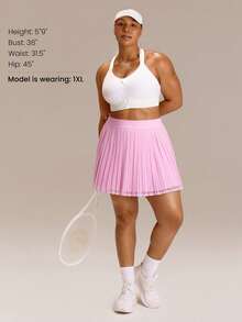 GLOWMODE FeatherFit™-Air 大发球轻盈速干双层内置短裤褶裥网眼迷你网球裙轻度支撑低冲击网球高尔夫匹克球日常休闲装 - 粉色 - 查看 7