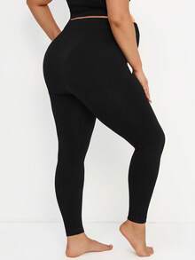 Plussiva Plus Size Maternity Black Leggings,Sommar Casual Gym High Waist Pregnancy Pants,Seamless Ultra-Elastic Expandable Belly Panel Slim-Fit Yoga Leggings - Black - View 2