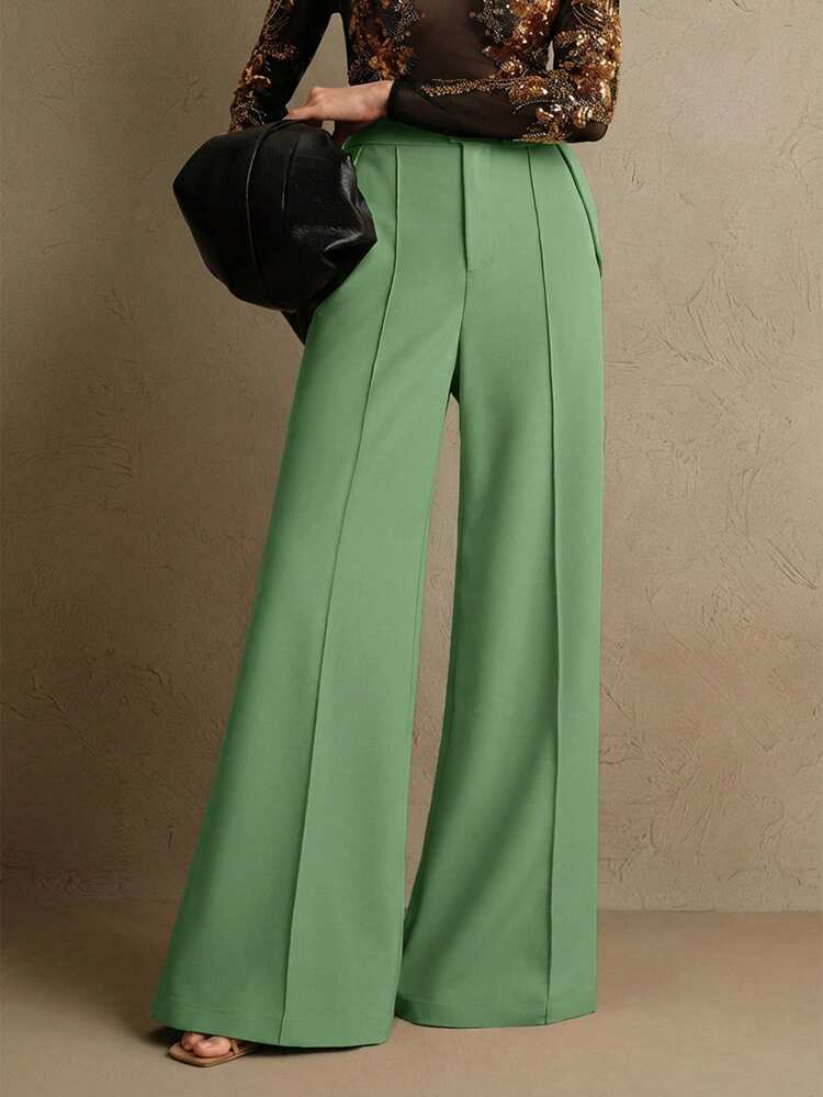 Anewsta Essential Pantalones de traje acampanados de cintura alta elegantes, estilo urbano chic, atuendo de Año Nuevo
