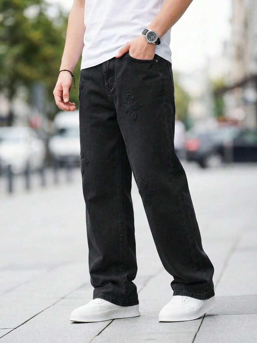 Tween Boys' Distressed Denim Jeans, Casual Loose Fit Baggy Retro American Style - Black - View 1