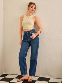 CasuGlow Women's Straight Loose Casual Jeans With Side Pockets - Medium Wash - View 4