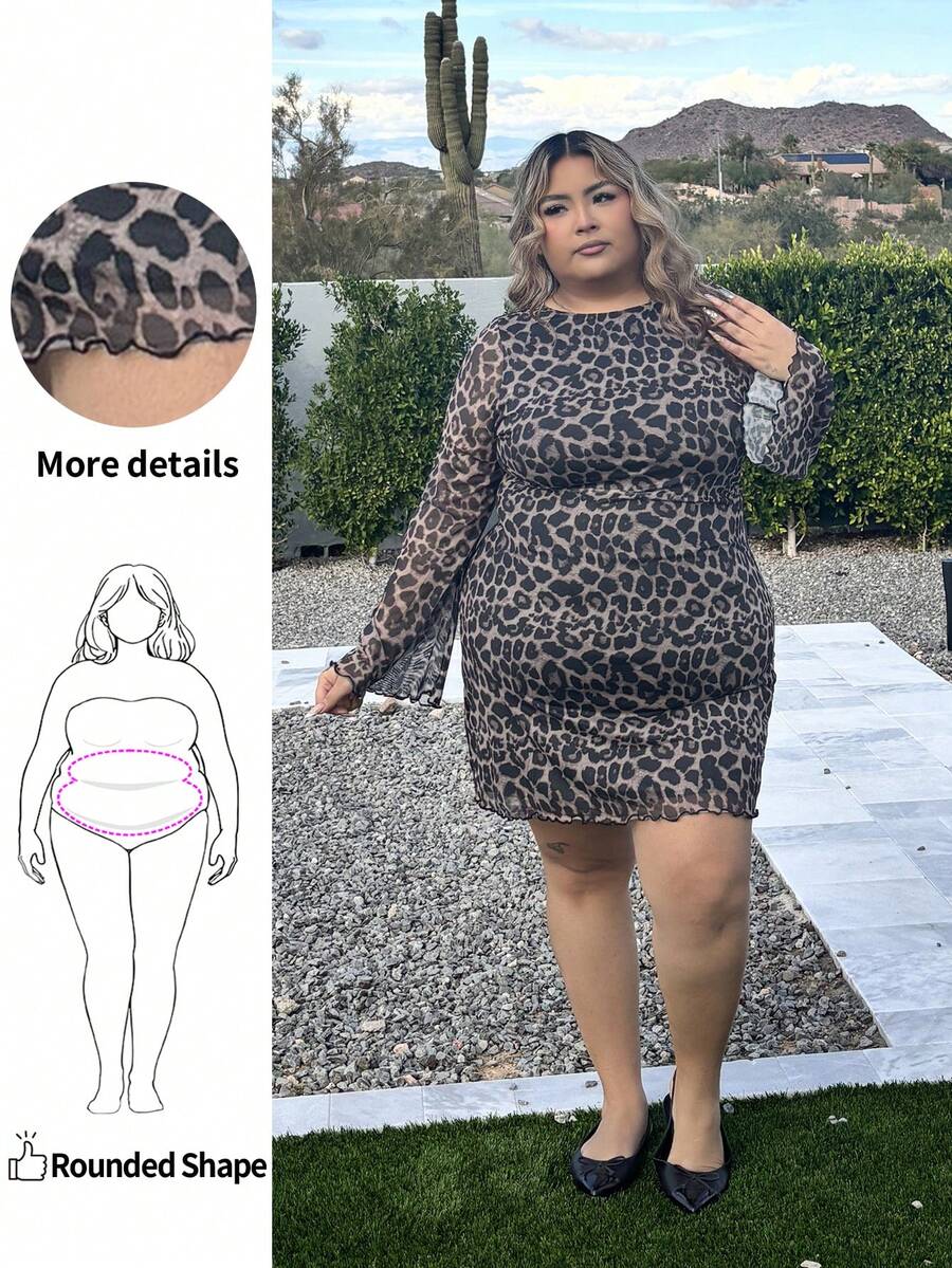 Enliva Plus Size Women Dresses Winter,Long Sleeve Dresses Woman,Leopard Print Mesh Flare Sleeve Sexy Cocktail Dress, Dress Party, Suitable For Daily, Party And Date Wear, Autumn/Winter, For Apple & Rounded Body Shape - Multicolor - View 1