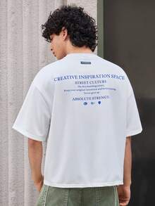 Open Phase 男士休闲字母图案圆领短袖T恤，夏季 - 白色 - 查看 2