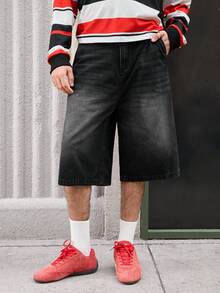 Open Phase Men's Washed Slant Pocket Casual Denim Shorts - Dark Grey - View 4