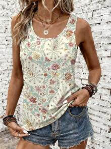Selamara Women's Regular Fit Tank Top, Floral Print Pattern Design, Elegant Vibe, Suitable For Daily Wear, Light Mature Style, Summer - Multicolor - View 1