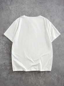 ROMWE MEN Street Life 男士时尚街头风十字架骷髅图案宽松T恤，夏季款 - 白色 - 查看 3