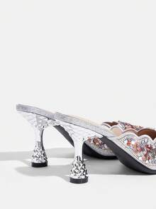 CUCCOO TILAWA Women's Fashion Party Pointed Toe Stiletto Heel Rhinestone Pumps For Christmas Valentine's Day - Light Grey - View 4