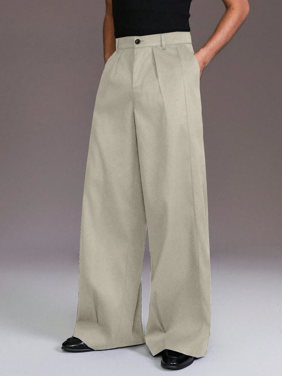 STYNVO Quần ống rộng màu trơn, đa năng, phong cách thường ngày dành cho nam giới. - Màu be - Xem 1