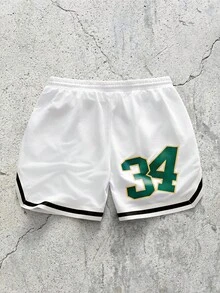 EVRINFINITE NEON DUSK Men's White Letter & Number Basketball Print Casual Loose Drawstring Shorts,Basketball Shorts - White - View 2