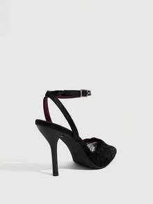 CUCCOO SZL 女士深红色时尚经典简约搭扣通勤办公休闲细高跟鞋 - 黑色 - 查看 3