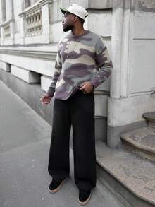 Heavens Edit ANDREILEE 秋冬男女通用蓬松欧美休闲通勤街头迷彩图案提花针织套头毛衣 - 綠色 - 查看 3