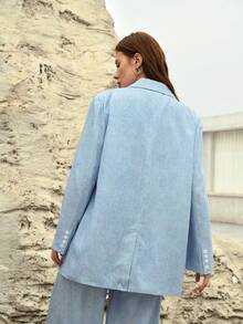 MOTF PREMIUM ÁO KHOÁC NỮ DÁNG RỘNG, HỌA TIẾT GIẢ MẠO VẢI LINEN VÀ DENIM. - Màu xanh lam - Xem 6