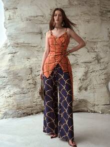 MOTF PREMIUM WOMEN'S LINEN ALL OVER PRINTED PANTS, SPRING/SUMMER - Navy Blue - View 3