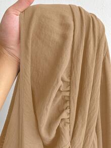 SHEIN Elenzya Đầm yếm gợi cảm màu trơn cổ chữ V sâu dành cho nữ cỡ lớn - Màu Khaki - Xem 3