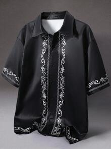 STYNVO Men's Graphic Print Button Front Casual Short Sleeve Shirt - Black - View 3