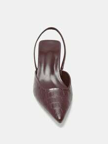 女士石纹猫跟鞋，优雅尖头高跟鞋，时尚踝带高跟鞋（随机裁剪） - 棕色 - 查看 7