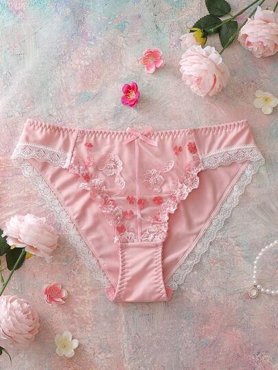 Quần lót dây mảnh ren phối nơ trang trí, gợi cảm, thêu hoa dành cho nữ.