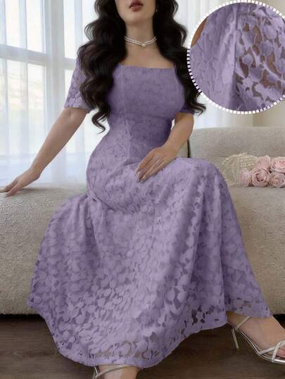 Feyla Đầm dự tiệc midi ren thanh lịch dành cho nữ, có phần eo thon gọn.