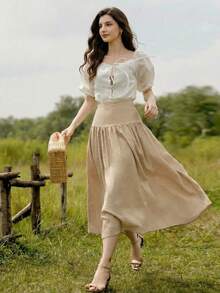 Vintamour Chân váy chữ A cổ điển thanh lịch dành cho nữ có túi, thích hợp cho đi làm, đi nghỉ mát, váy dài xòe rộng, váy hè dáng rộng cho nữ, quần áo mùa hè, trang phục mùa hè cho nữ, quần áo mùa xuân, chân váy mùa xuân cho nữ, trang phục mùa xuân cho nữ, trang phục lễ hội cho nữ, váy lễ Phục sinh cho nữ, váy thanh lịch cho nữ, trang phục đi nghỉ mát cho nữ, váy đi nghỉ lễ, váy phong cách đồng quê cho nữ. - Màu be - Xem 3