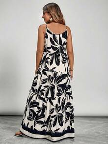 SHEIN VCAY Plus Size Women Floral Print Ruched Casual Party Slip Dress - Black - View 2