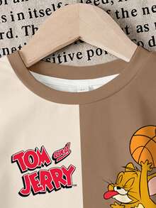 TOM & JERRY X SHEIN Young Boys Colorblock Round Neck Short Sleeve Cute Cartoon T-Shirt Set - White - View 5
