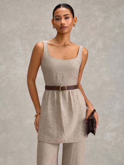 SHEIN Women Two Pieces Outfits Tops And Wide Leg Pant Suit Sets