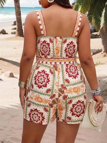 SHEIN LUNE Random Print Plus Size Women Jumpsuit - Multicolor - View 2