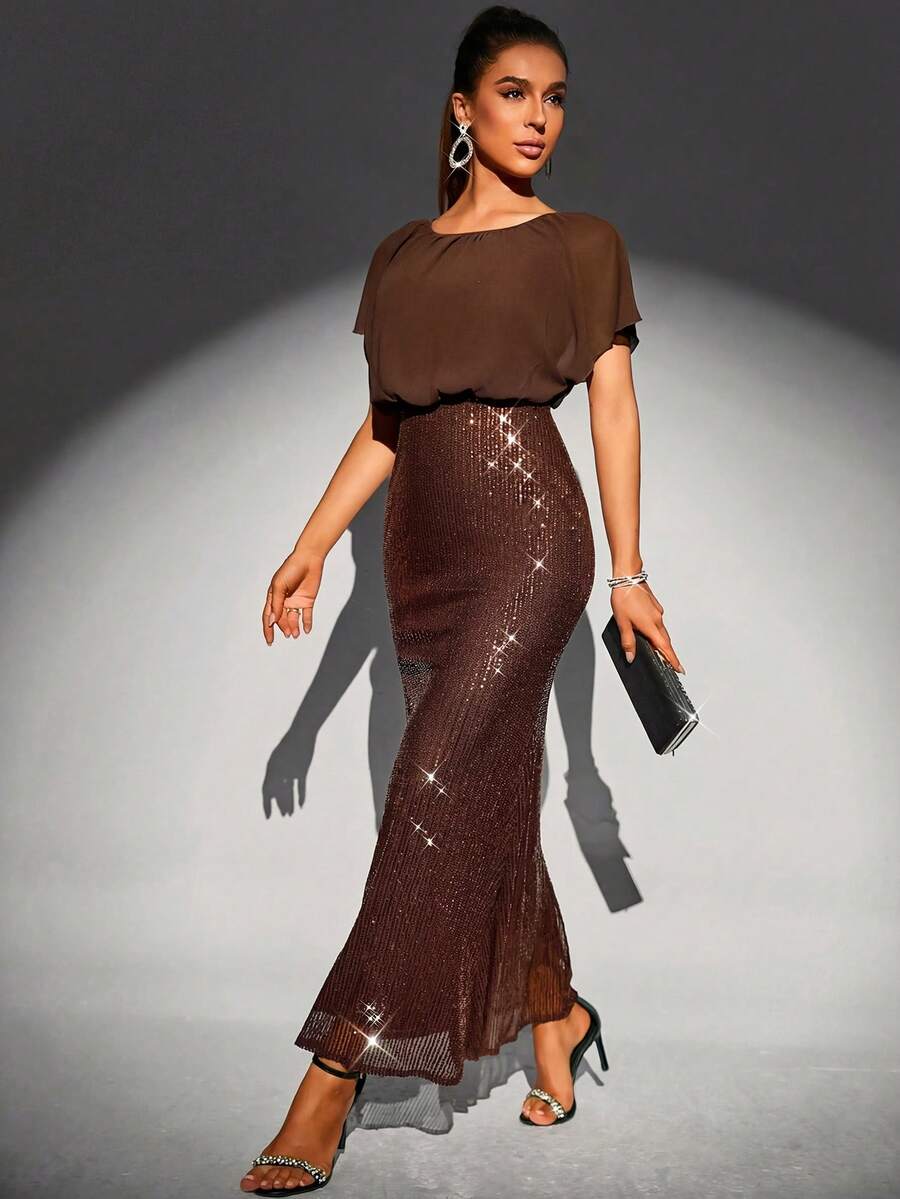 SHEIN Belle Glitz And Glam Dress Party Dress For Women Holiday Dress For Women Dinner Dresses For Women Party Dress For Women Summer Holiday Festival Vintage - Brown - View 1