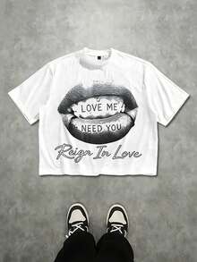 Manfinity EMRG Men's Loose Fit Big Mouth Print Short Sleeve T-Shirt - White - View 1