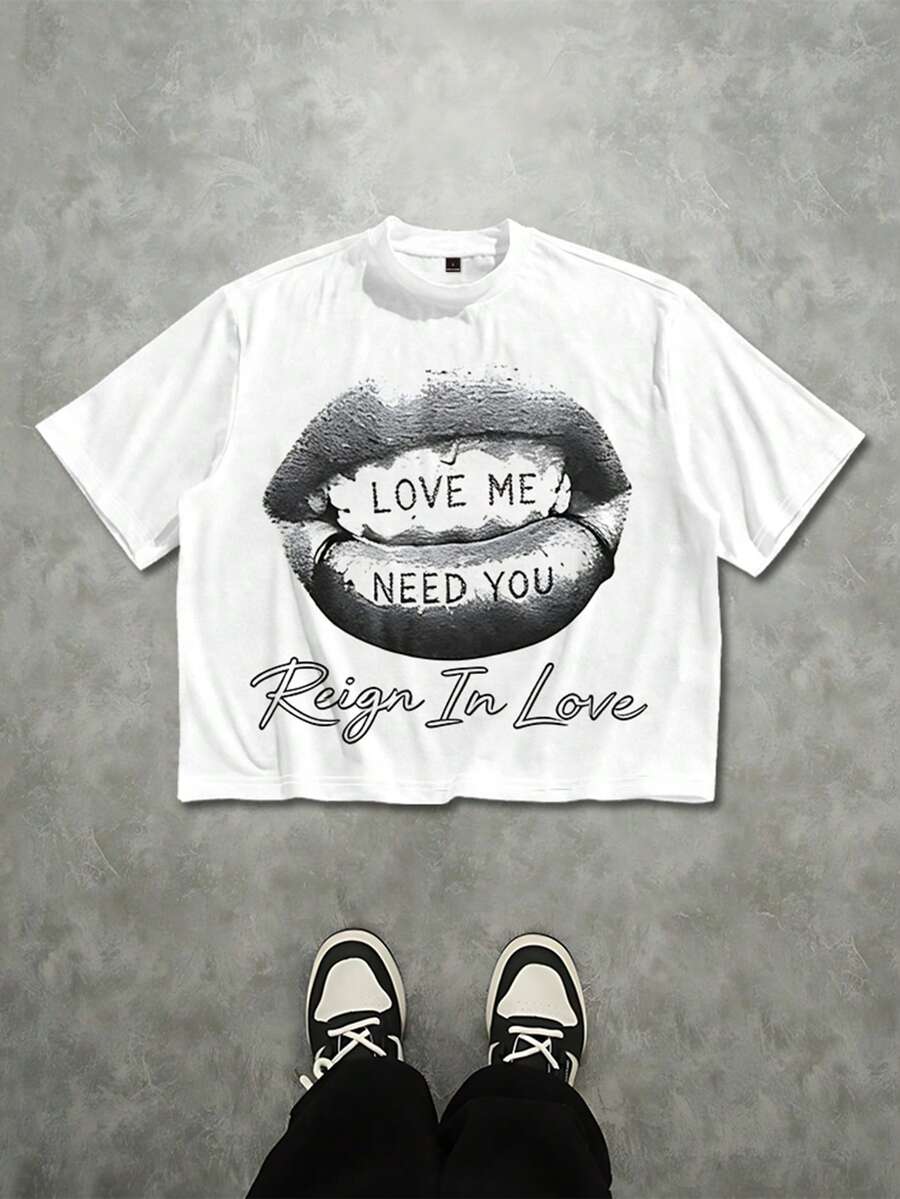 Manfinity EMRG Men's Loose Fit Big Mouth Print Short Sleeve T-Shirt - White - View 1