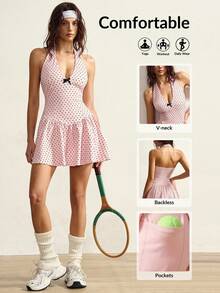 VARSIVA Women's Casual Polka Dot Print Halter Neck Sports Dress, Summer - Multicolor - View 11