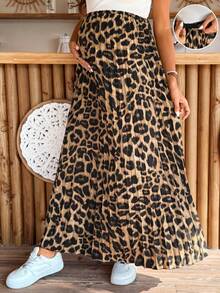 SHEIN Váy bầu xếp ly họa tiết da báo, eo điều chỉnh được - màu nâu - Xem 3