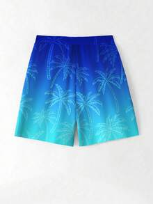 Teen Boy New Classic Fashion Casual Vacation Style Swim Trunks With Coconut Tree & Tropical Plant Pattern, Suitable For Summer, Beach, Vacation, Swimming - Multicolor - View 3