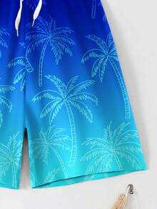 Teen Boy New Classic Fashion Casual Vacation Style Swim Trunks With Coconut Tree & Tropical Plant Pattern, Suitable For Summer, Beach, Vacation, Swimming - Multicolor - View 6