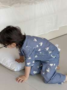 DAZY Toddler Boys' Minimalist Print Short Sleeve Loungewear - Blue - View 2