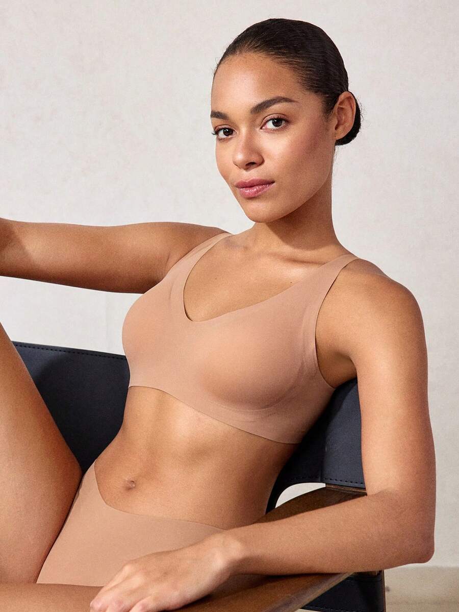 SHEIN Women's Casual Comfy Apricot Built-In Bra Tank Top With Medium Stretch Fabric - Apricot - View 1