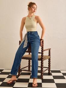 CasuGlow Women's Straight Loose Casual Jeans With Side Pockets - Medium Wash - View 5