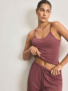 Ocili 2pcs Camisole & Drawstring Pants, Comfortable Soft Minimalist Pajama Bottoms, Women Sleepwear Set - Burgundy - View 7