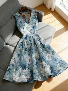 SHEIN Franclia Đầm dệt jacquard cổ chữ V sâu, gợi cảm, dáng dài ngang gối, thích hợp cho kỳ nghỉ, dành cho nữ. Đầm hoa xanh dương, đầm hoa mùa xuân, đầm thanh lịch mùa hè, đầm hè dài đến đầu gối, đầm Hàn Quốc, đầm hoa, đầm thời trang, đầm hè xanh dương, đầm hè thanh lịch, đầm hoa xanh dương, đầm xuân xanh dương, đầm dự tiệc vườn, đầm trà chiều, đầm biển, đầm xuân nữ, đầm hè nữ, đầm nữ, đầm lễ Phục sinh nữ, đầm ấn tượng, đầm hoa nữ, đầm xuân hè, đầm xếp ly, đầm đáng yêu. - Màu xanh lam - Xem 8