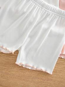 SHEIN 女童三件套：刺绣蝴蝶结吊带背心和短裤，春夏款 - 彩色 - 查看 8