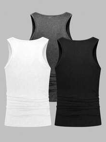 Manfinity Homme Bộ 3 áo ba lỗ thể thao nam, áo dệt kim, kiểu dáng unisex hơi ôm, áo ba lỗ không phân biệt giới tính, phong cách tối giản sang trọng, dáng suông, trang phục cơ bản cho nam và nữ, phong cách tối giản hàng ngày, tập luyện, mặc nhà thư giãn, phối lớp, phong cách , unisex, trang phục đôi, quà tặng ngày lễ, quà tặng bạn trai - Nhiều màu - Xem 2