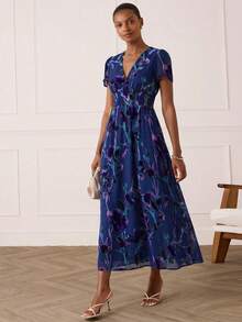 Lilora Women's Elegant Extra Long Velvet Burnout Dress - Multicolor - View 4