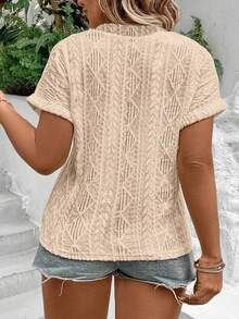 EMERY ROSE Plus Size Solid V-Neck Short Sleeve T-Shirt, Casual Summer Wear - Khaki - View 2