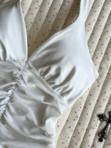 Tie-Up Neck Fitted Women Top - White - View 3