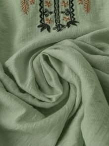 Modelyn Women's Vacation Casual Floral Embroidered Shirt - Green - View 6