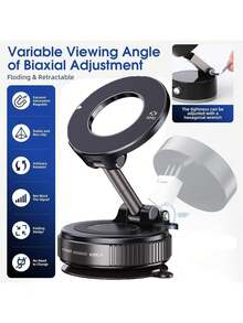 2026 New Adjustable & Foldable Large Suction Cup Magnetic Car Phone Holder, N52 Strong Magnet, 360° Rotation, Dashboard Vacuum Suction Cup Installation, Suitable For Bathroom Tiles, Glass Surfaces, ABS Material, Round, Fashionable Design | Father's Day/Valentine's Day (Note: Only Supports Installation On Smooth Surfaces) - Multicolor - View 3