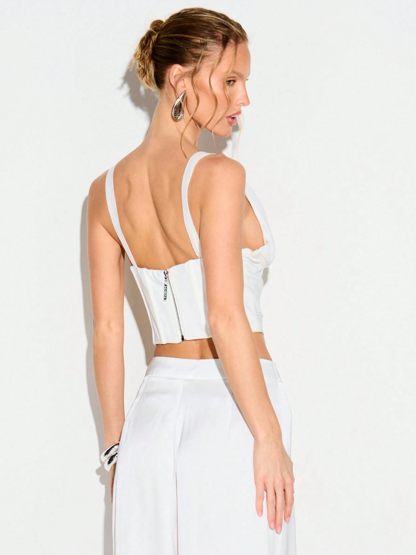 KIZN White Crepe Chiffon Corset With Tie Detail